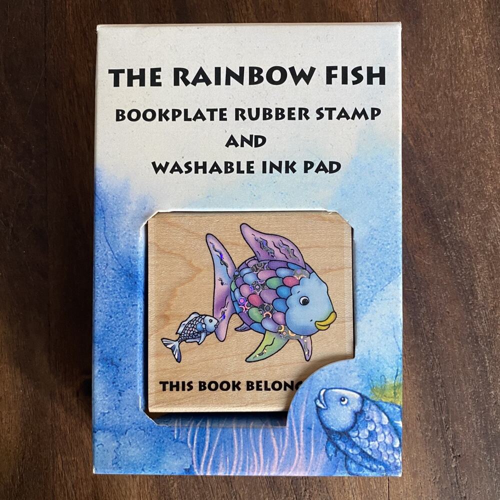 The Rainbow Fish Bookplate Book Belongs To Rubber Stamp w/ Washable Ink Pad NEW